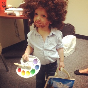 Obligatory cuteness: Squatch was Bob Ross for Halloween. Commence squealing with delight.
